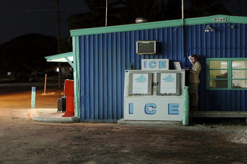 Me, stealing Wi-Fi (and power) from a closed shop in Great Exuma.